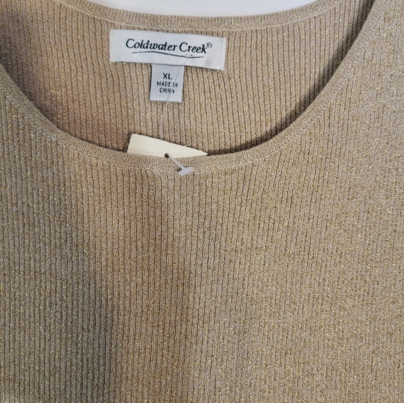 COLDWATER CREEK NEW $45 Scoop Neck Sweater Knit Shell Top in Gold Metallic XL - Picture 8 of 8
